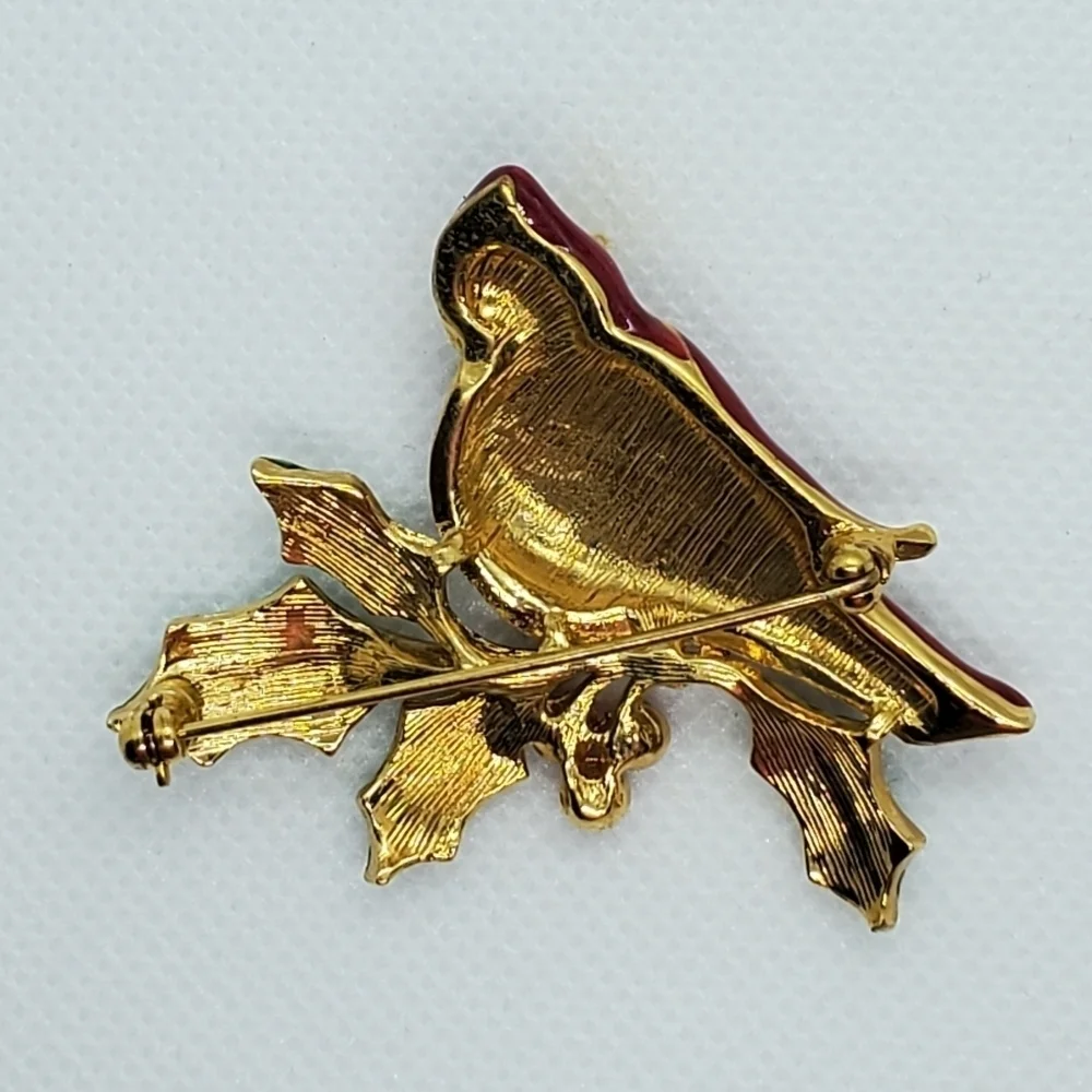 Red Bird Holly Berry Pin Brooch